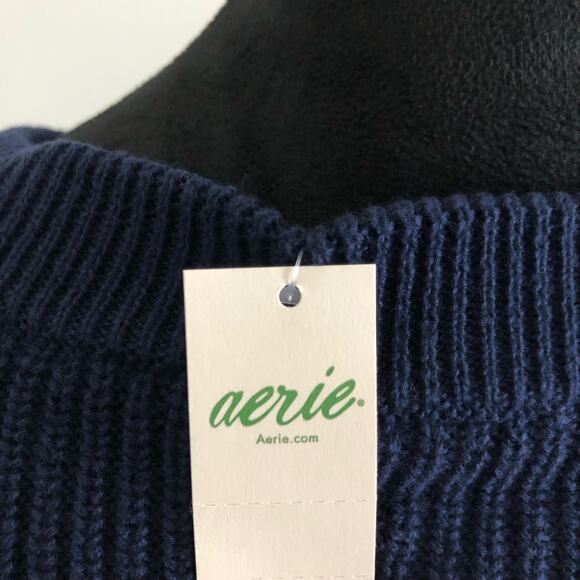Aerie Women's Button-Up Henley Knit Sweater Medium Navy Blue 100% Cotton‎ NWT - Picture 6 of 8